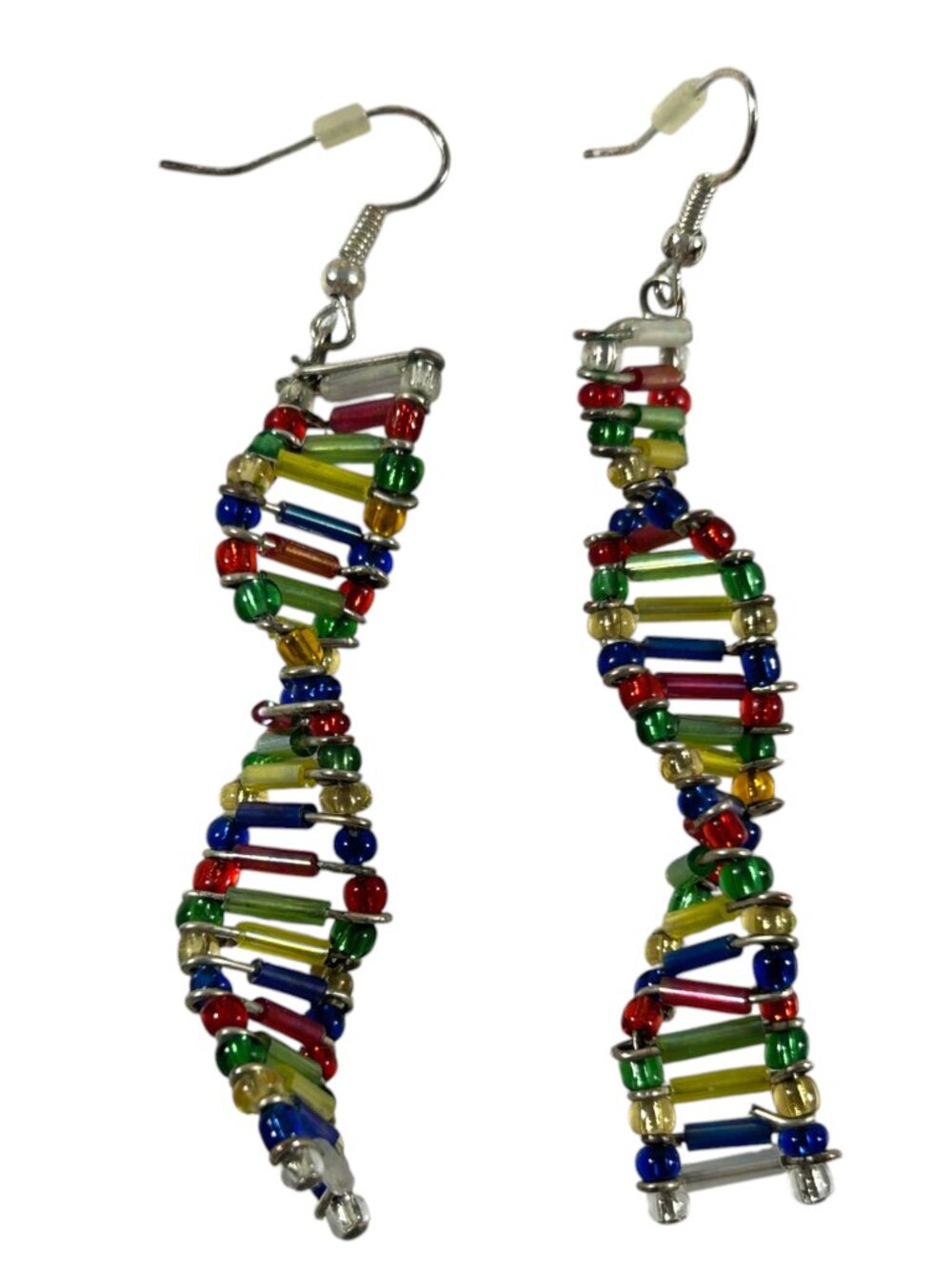 DNA Double Helix Beaded Dangle Earrings Colorful Beaded Science Geek Nerd Core